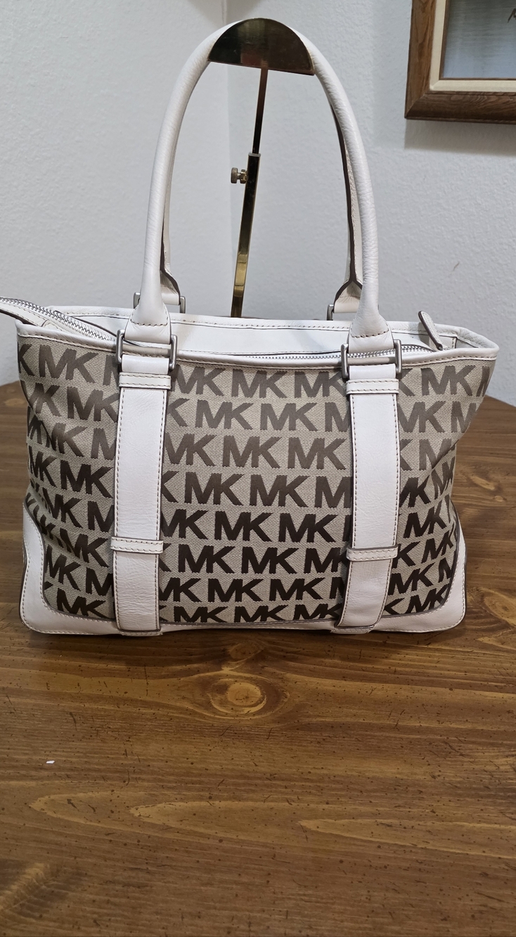 Michael Kors Brown and Cream MK Signature Shoulder Tote - Picture 2 of 16